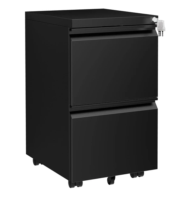 Main image of 2 Drawer Metal Mobile File Cabinet with Lock and 4 Keys | Pre-Assembled Under Office Filing Cabinet for Home Office with Anti-tilt Wheels, A4/Legal/Letter Hanging File Drawers