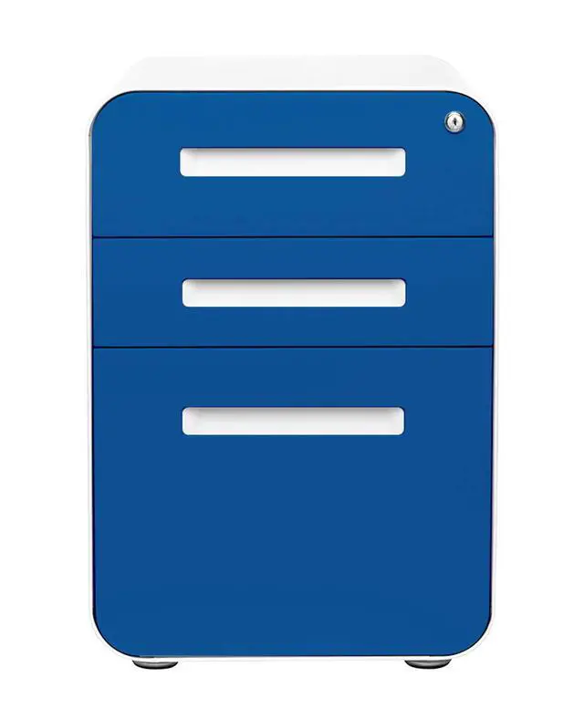 Alt view image 5 of 7 - Stockpile 3 Drawer File Cabinet with Lock - Under Office Desk Metal Filing Cabinet, Legal/Letter File Folders, Wheels and Stationary Feet, Pre-Assembled, Blue Faceplate