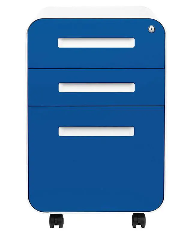 Alt view image 4 of 7 - Stockpile 3 Drawer File Cabinet with Lock - Under Office Desk Metal Filing Cabinet, Legal/Letter File Folders, Wheels and Stationary Feet, Pre-Assembled, Blue Faceplate