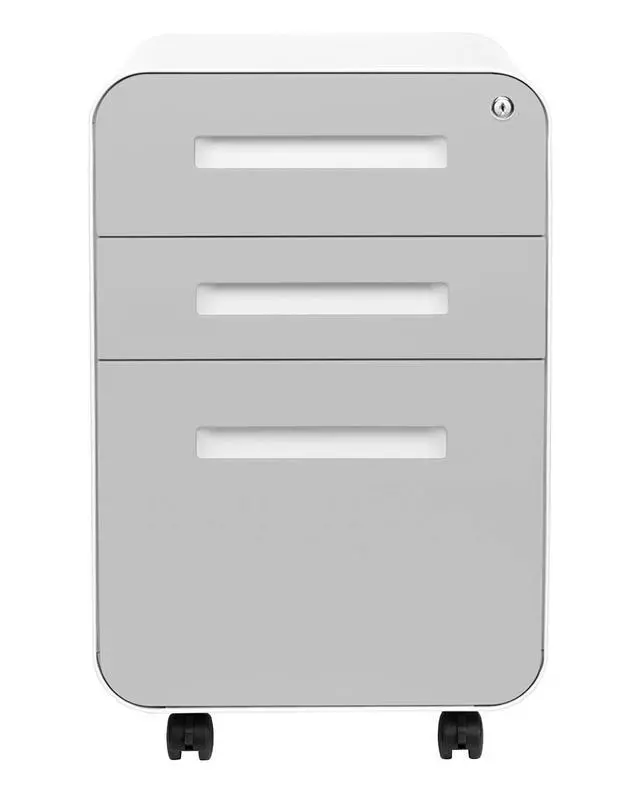Alt view image 4 of 7 - Stockpile 3 Drawer File Cabinet with Lock - Under Office Desk Metal Filing Cabinet, Legal/Letter File Folders, Wheels and Stationary Feet, Pre-Assembled, Light Grey Faceplate