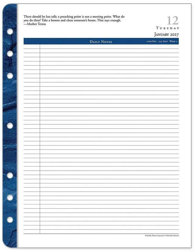 Alt view image 4 of 7 - FranklinCovey - Monticello Two Page Per Day Ring-Bound Planner (Monarch, Jan 2027 - Dec 2027)