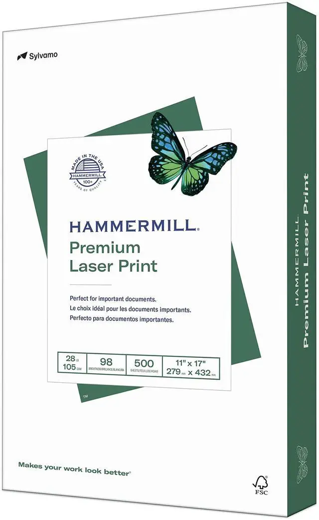 Main image of Printer Paper, Premium Laser Print 28 lb, 11 x 17-98 Bright, Made in the USA, 125526R - 1 Ream (500 Sheets)