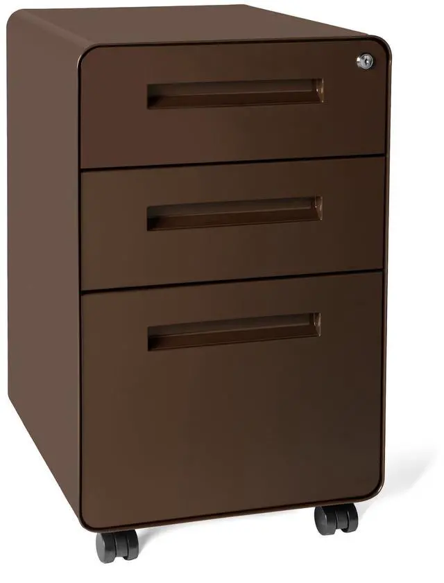 Main image of Stockpile 3 Drawer File Cabinet with Lock - Under Office Desk Metal Filing Cabinet, Legal/Letter File Folders, Wheels and Stationary Feet, Pre-Assembled, Dark Brown