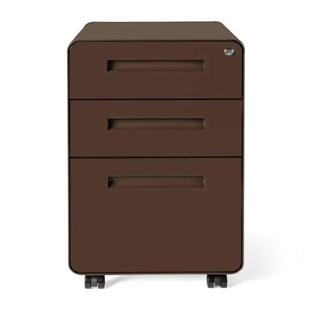 Alt view image 3 of 7 - Stockpile 3 Drawer File Cabinet with Lock - Under Office Desk Metal Filing Cabinet, Legal/Letter File Folders, Wheels and Stationary Feet, Pre-Assembled, Dark Brown