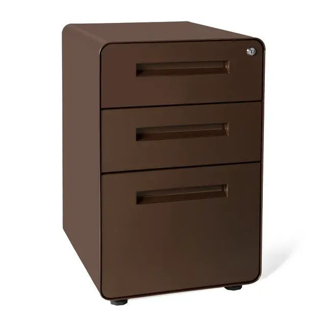 Alt view image 4 of 7 - Stockpile 3 Drawer File Cabinet with Lock - Under Office Desk Metal Filing Cabinet, Legal/Letter File Folders, Wheels and Stationary Feet, Pre-Assembled, Dark Brown