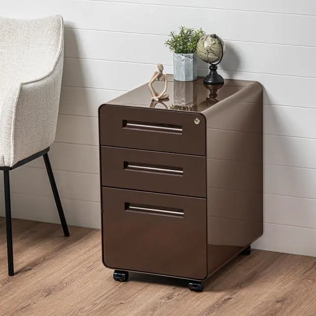 Alt view image 2 of 7 - Stockpile 3 Drawer File Cabinet with Lock - Under Office Desk Metal Filing Cabinet, Legal/Letter File Folders, Wheels and Stationary Feet, Pre-Assembled, Dark Brown