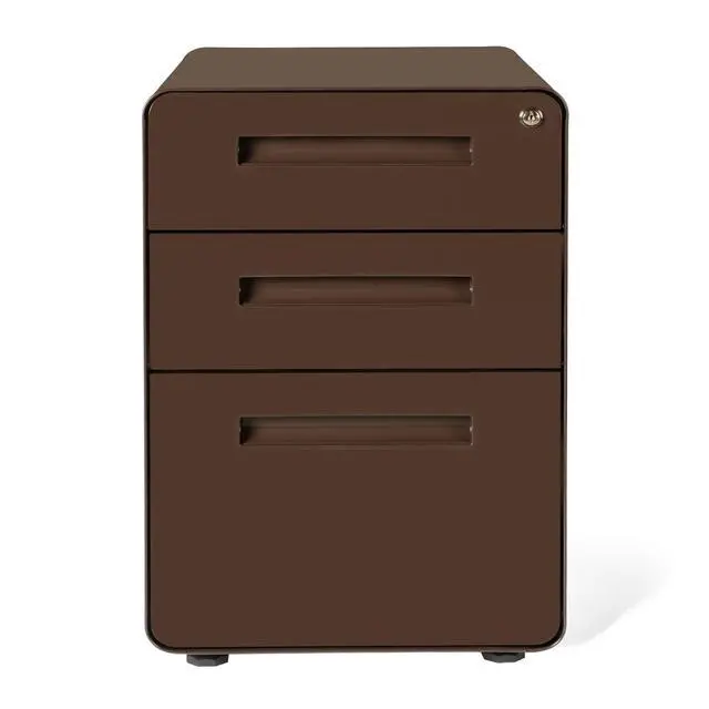 Alt view image 5 of 7 - Stockpile 3 Drawer File Cabinet with Lock - Under Office Desk Metal Filing Cabinet, Legal/Letter File Folders, Wheels and Stationary Feet, Pre-Assembled, Dark Brown