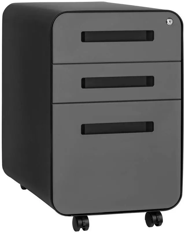 Main image of Stockpile 3 Drawer File Cabinet with Lock - Under Office Desk Metal Filing Cabinet, Legal/Letter File Folders, Wheels and Stationary Feet, Pre-Assembled, Black/Grey
