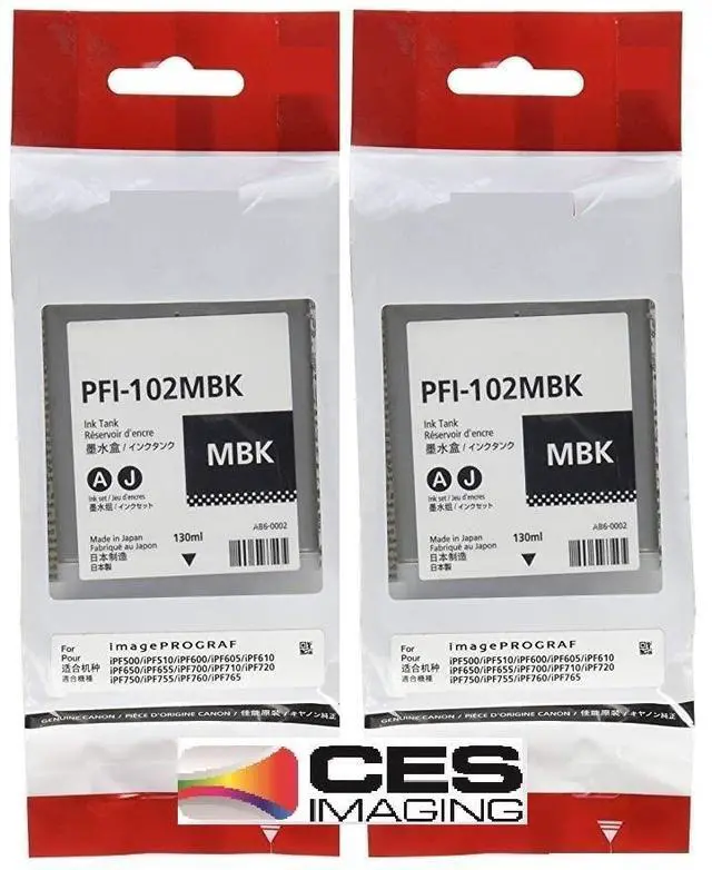 Main image of Original Canon 2 x PFI-102MBK Pigment Matte Black Ink Tank for The imagePROGRAF iPF500/600/700 Inkjet Printers, 130 ml.+ InkSAVER Microfiber LCD Screen Cleaning Cloth