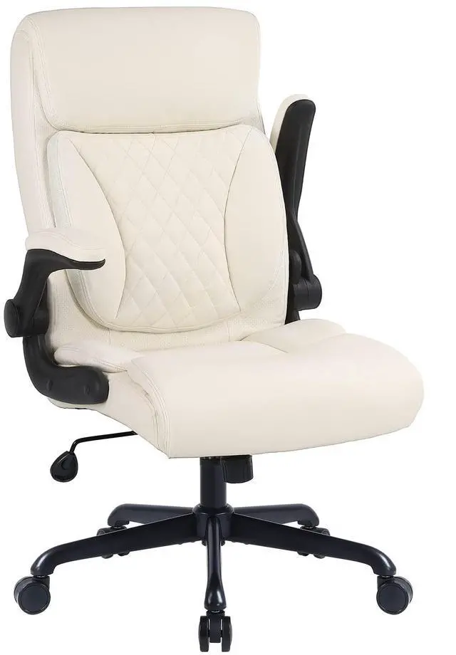Main image of Executive Office Chair, Leather Computer Desk Chair, Beige | Ergonomic, PU, Lumbar Support, 400 LBS Capacity, Flip-up Armrests and Adjustable Height, for Home Office