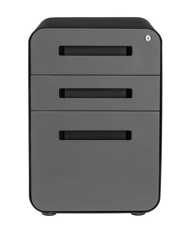 Alt view image 5 of 7 - Stockpile 3 Drawer File Cabinet with Lock - Under Office Desk Metal Filing Cabinet, Legal/Letter File Folders, Wheels and Stationary Feet, Pre-Assembled, Black/Grey