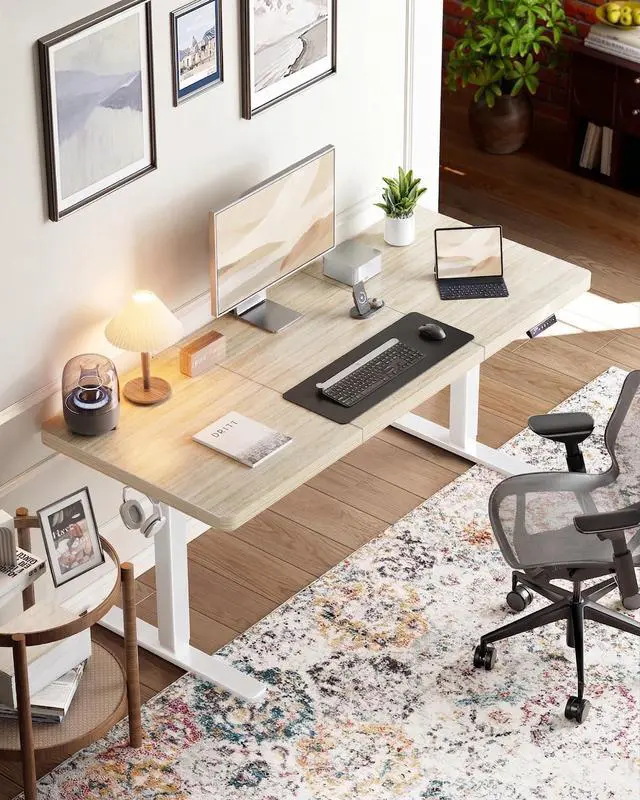 Alt view image 2 of 7 - 60 x 30 Inch Large Electric Standing Desk, Brushless Motor, Natural | 30 Inch Deep Desktop, 220 lb Capacity, 4 Memory Presets, Cable Tray, Dual Hooks, Height 27.946.5 Inch; Ships In 2 Packages