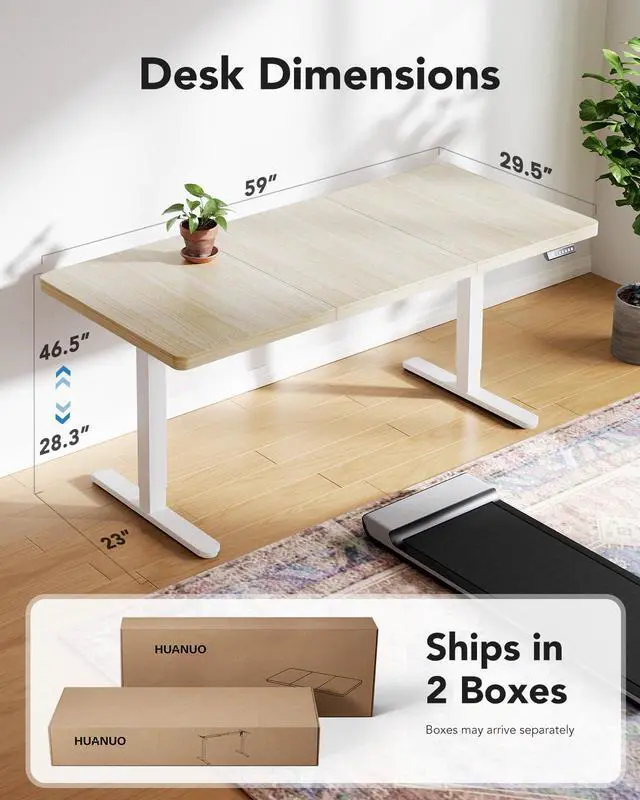 Alt view image 3 of 7 - 60 x 30 Inch Large Electric Standing Desk, Brushless Motor, Natural | 30 Inch Deep Desktop, 220 lb Capacity, 4 Memory Presets, Cable Tray, Dual Hooks, Height 27.946.5 Inch; Ships In 2 Packages
