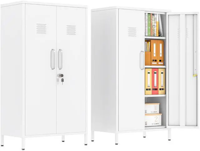 Main image of 47.24" White Lockable Small Metal Storage Locker | 2 Doors & 2 Adjustable Shelves, Steel File Cabinet for Employees, Home, School, Office & Gym