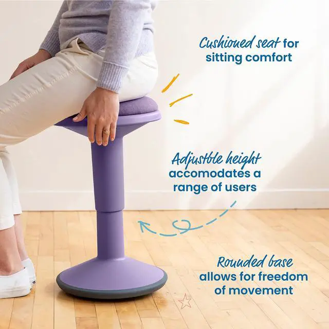 Alt view image 5 of 7 - Sitwell Wobble Stool with Cushion, Adjustable Height, Active Seating, Eggplant