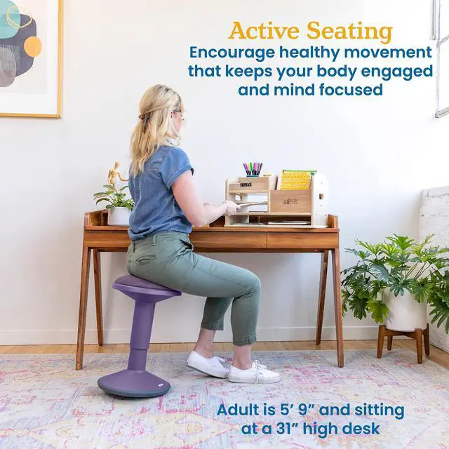 Alt view image 4 of 7 - Sitwell Wobble Stool with Cushion, Adjustable Height, Active Seating, Eggplant