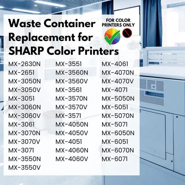 Alt view image 3 of 3 - Compatible Waste Container for Sharp MX-601HB, MX601HB, for use in Color Printers, MX-2651,MX-3051,MX-3061,MX-3071,MX-3551,MX-3561,MX-3571,MX-4051,MX-4061,MX-4071 (1 pk)