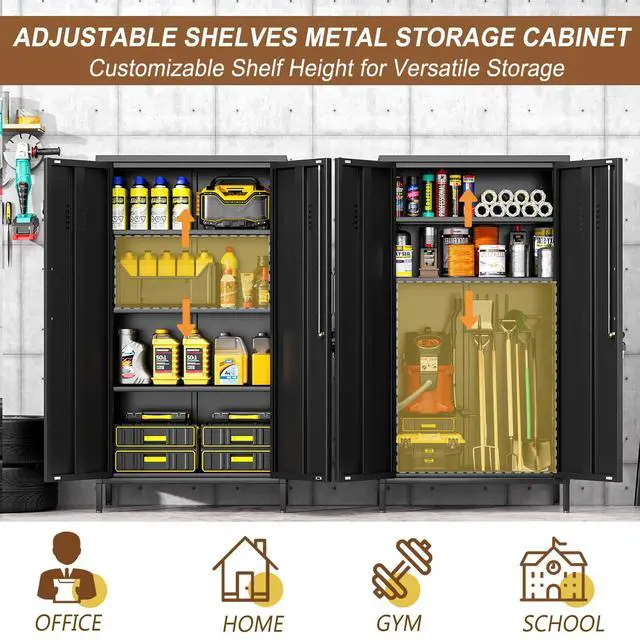 Alt view image 5 of 7 - 47.24" Black Lockable Small Metal Storage Locker | Employees Locker with 2 Doors & 2 Adjustable Shelves, Steel File Cabinet for Employees, Home, School, Office & Gym