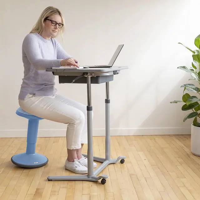 Alt view image 2 of 7 - Sitwell Wobble Stool with Cushion, Adjustable Height, Active Seating, Powder Blue