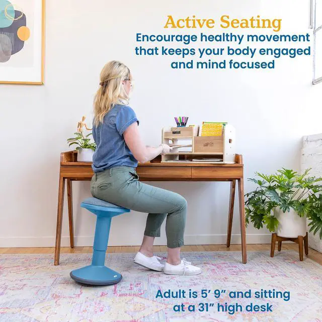 Alt view image 4 of 7 - Sitwell Wobble Stool with Cushion, Adjustable Height, Active Seating, Powder Blue