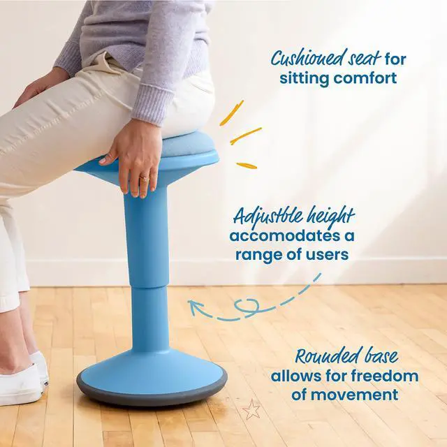 Alt view image 5 of 7 - Sitwell Wobble Stool with Cushion, Adjustable Height, Active Seating, Powder Blue