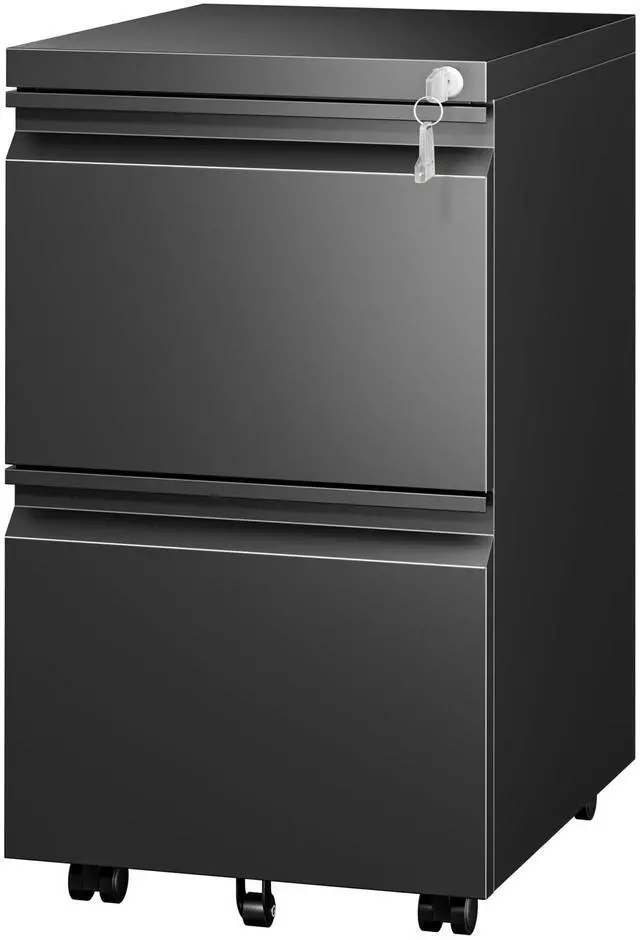 Main image of Fully Assembled 2 Drawer Mobile File Cabinet with Lock | Under Desk Metal Filing Cabinet for Home Office, Rolling Storage for Letter/Legal/A4 Size