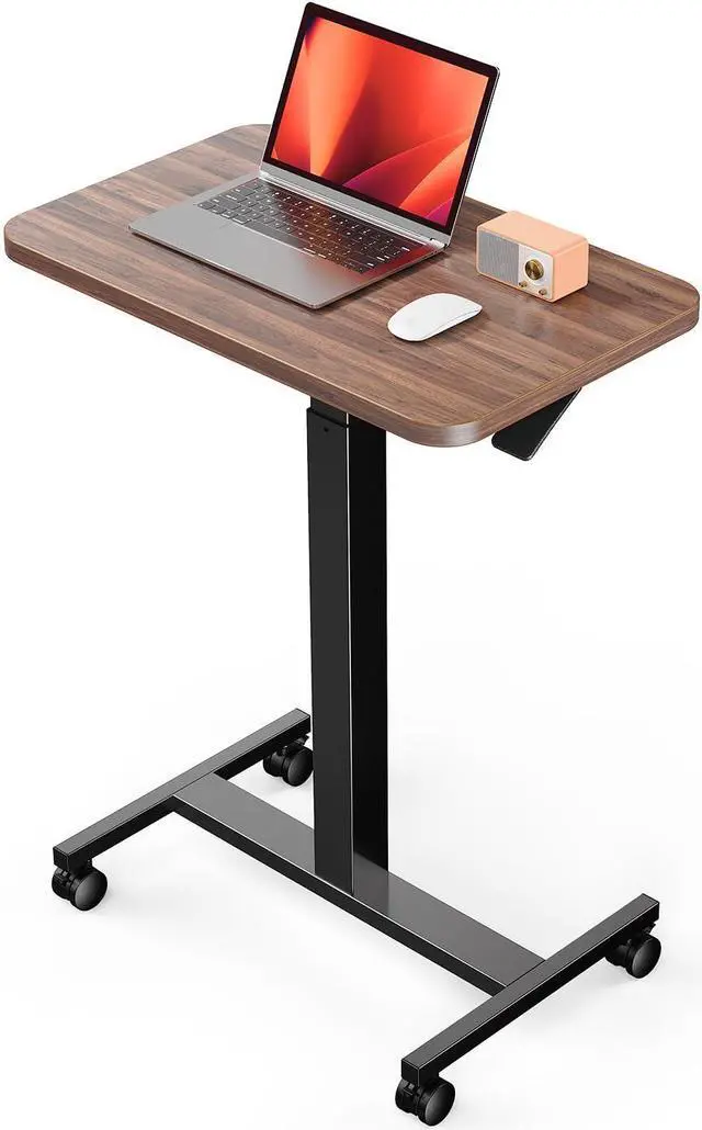 Main image of Mobile Small Standing Desk, Enhanced Adjustable Height Computer Workstations, Portable Rolling Laptop Desk with 4 Lockable Wheels for Home Office & Classroom, Deep Walnut