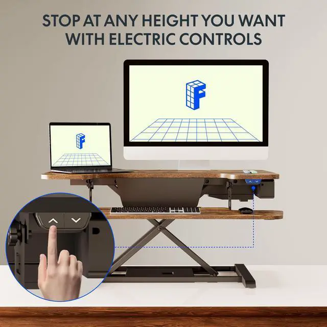 Alt view image 4 of 7 - 35" Electric Standing Desk Converter, Height Adjustable Motorized Desk Riser for Computer Monitors & Laptop Workstation, Rustic Color
