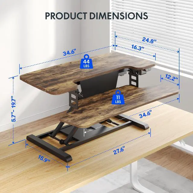 Alt view image 3 of 7 - 35" Electric Standing Desk Converter, Height Adjustable Motorized Desk Riser for Computer Monitors & Laptop Workstation, Rustic Color