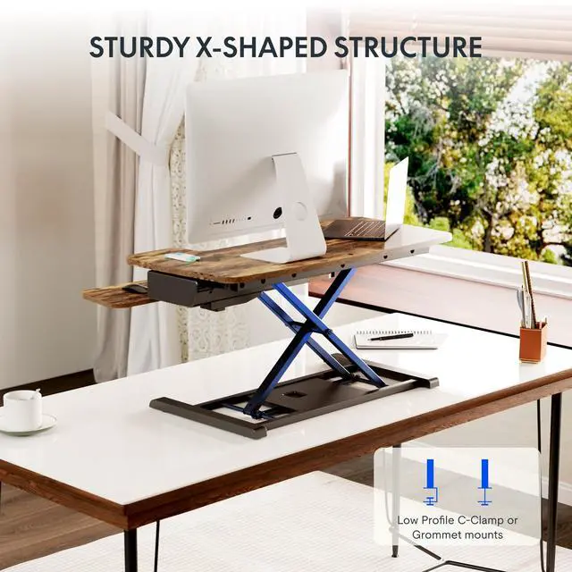 Alt view image 5 of 7 - 35" Electric Standing Desk Converter, Height Adjustable Motorized Desk Riser for Computer Monitors & Laptop Workstation, Rustic Color