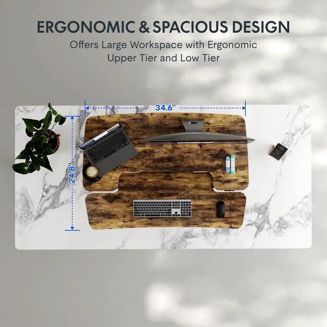 Alt view image 6 of 7 - 35" Electric Standing Desk Converter, Height Adjustable Motorized Desk Riser for Computer Monitors & Laptop Workstation, Rustic Color