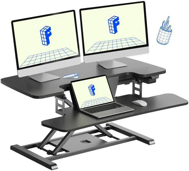 Main image of 35 inch Electric Standing Desk Converter, Motorized Stand up Desk Riser, Monitor and Laptop Workstation with Wide Keyboard Tray, Black