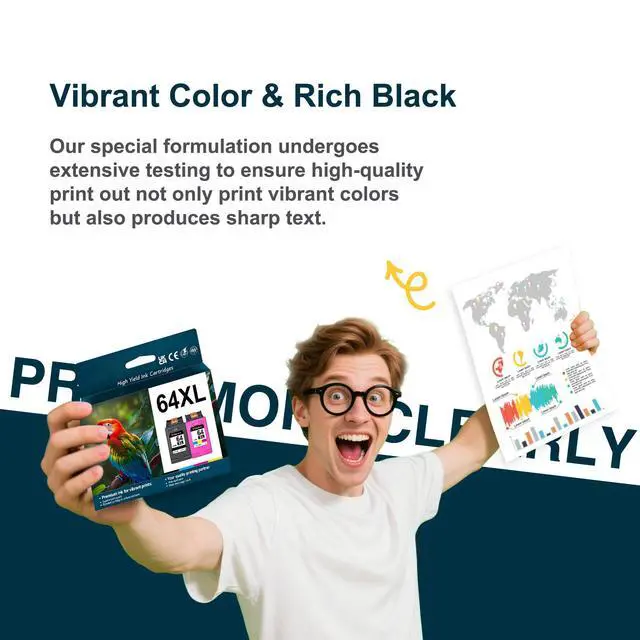 Alt view image 5 of 7 - 64XL Ink Cartridges 3Pack-Replacement for HP 64XL Combo for Envy Photo 7855 7858 7800 7100 7155 6255 7164 Inspire 7255e 7955e 7958e 7900e Tango (2Black/1Tri-Color)
