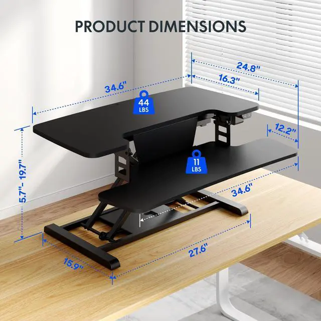 Alt view image 4 of 7 - 35 inch Electric Standing Desk Converter, Motorized Stand up Desk Riser, Monitor and Laptop Workstation with Wide Keyboard Tray, Black