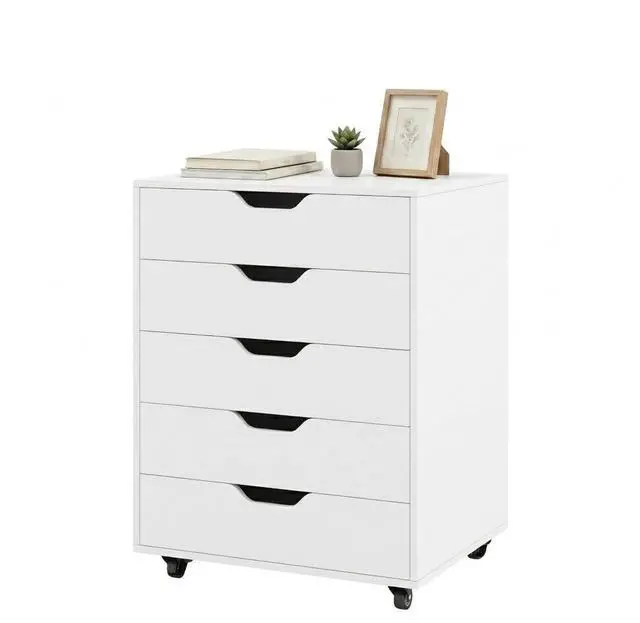 Main image of 5-Drawer Vertical File Cabinet, Mobile Office Storage Cabinet with Drawers, Large Capacity, 2 Lockable Casters and Universal Wheels, Under Desk Side Printer Stand Rolling File Cabinet (White)