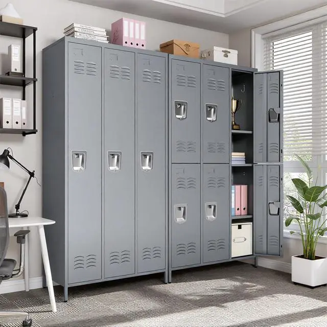 Alt view image 5 of 6 - 6-Door Lockers for Employees, Metal Storage Cabinet | Heavy-duty steel, lockable, shelves & hooks, ventilated, card slot included, fits home/office/school/gym, easy assembly