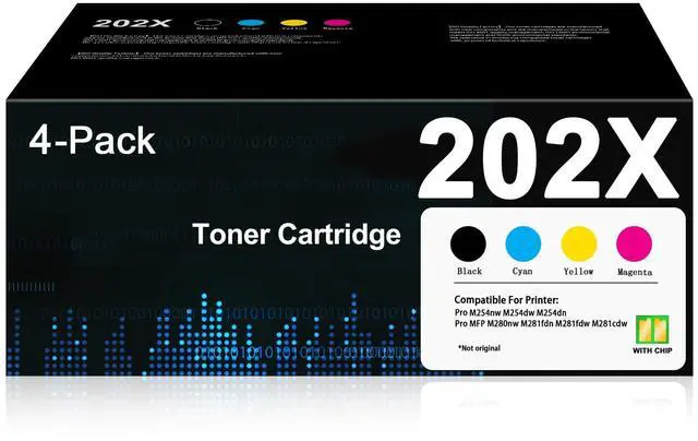 Main image of 202X Toner Cartridges 4-Pack High-Yield Replacement for HP 202A CF500A | M281fdw Toner Compatible for HP 202X CF500X CF501X CF502X CF503X Color MFP M281fdw M281cdw M281fdn Pro M254dw Toner Printer