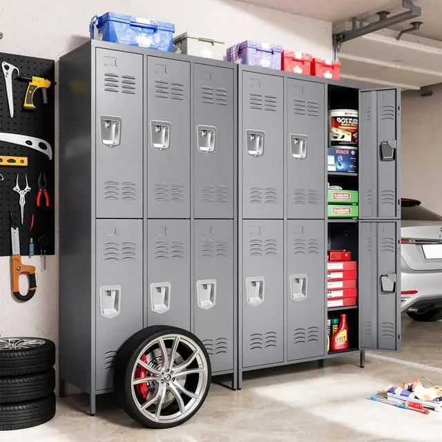 Alt view image 6 of 6 - 6-Door Lockers for Employees, Metal Storage Cabinet | Heavy-duty steel, lockable, shelves & hooks, ventilated, card slot included, fits home/office/school/gym, easy assembly