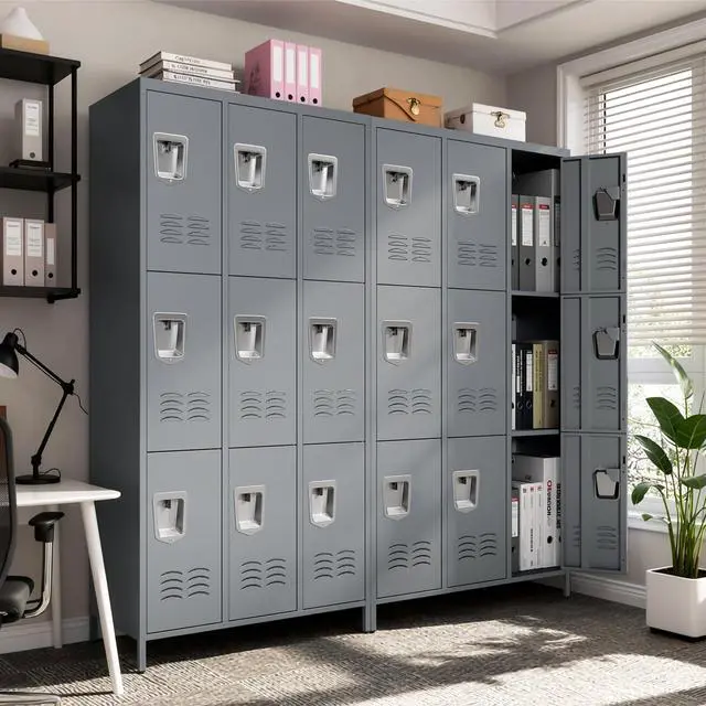 Alt view image 2 of 7 - 9-Door Lockers for Employees, Metal Storage Cabinet | Heavy-duty steel, lockable, shelves & hooks, ventilated, card slot included, fits home/office/school/gym, easy assembly