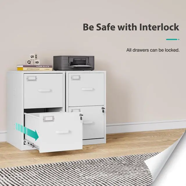 Alt view image 6 of 7 - 2 Drawer File Cabinet with Lock,Narrow Vertical Filing Cabinet,Under Desk File Cabinets,White Metal File Cabinets for Home Office,Fit Letter/A4/Legal Size File,Easy Assembly
