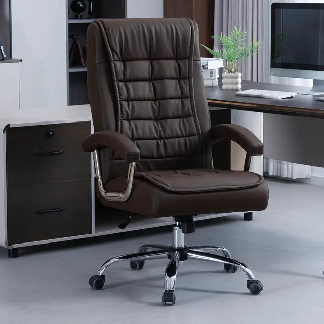Alt view image 2 of 7 - Executive Office Chair Adjustable Leather Chair High Back Swivel Office Desk Chair with Padded Armrest 350lbs Load-Bearing Spring Seat Computer Desk Chair for Home Office, Brown