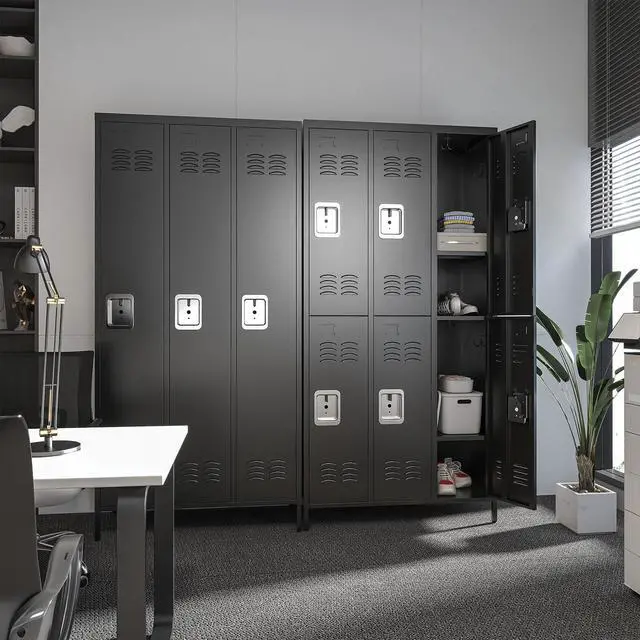 Alt view image 6 of 7 - 6-Door Lockers for Employees, Metal Storage Cabinet | Heavy-duty steel, lockable, shelves & hooks, ventilated, card slot included, fits home/office/school/gym, easy assembly