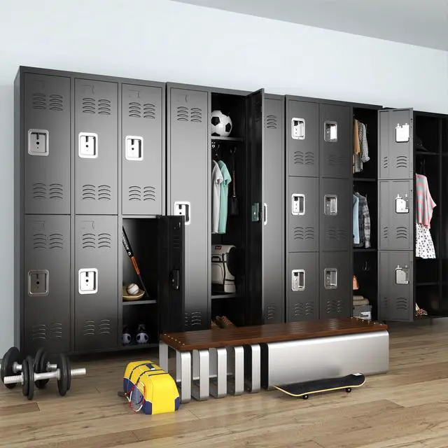 Alt view image 7 of 7 - 6-Door Lockers for Employees, Metal Storage Cabinet | Heavy-duty steel, lockable, shelves & hooks, ventilated, card slot included, fits home/office/school/gym, easy assembly