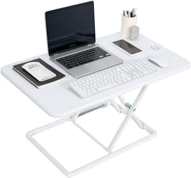 Main image of Ultra-Slim 32 Inch Single Top Height Adjustable Standing Desk Riser, Compact Sit Stand Desktop Converter for Monitor or Laptop, White, DESK-V032JW