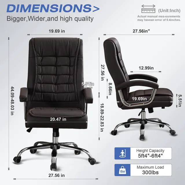Alt view image 3 of 7 - Executive Office Chair Adjustable Leather Chair High Back Swivel Office Desk Chair with Padded Armrest 350lbs Load-Bearing Spring Seat Computer Desk Chair for Home Office, Brown