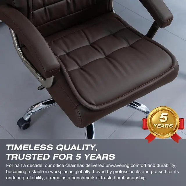 Alt view image 6 of 7 - Executive Office Chair Adjustable Leather Chair High Back Swivel Office Desk Chair with Padded Armrest 350lbs Load-Bearing Spring Seat Computer Desk Chair for Home Office, Brown