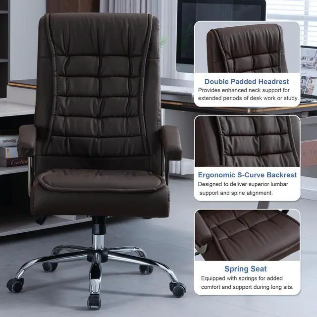 Alt view image 7 of 7 - Executive Office Chair Adjustable Leather Chair High Back Swivel Office Desk Chair with Padded Armrest 350lbs Load-Bearing Spring Seat Computer Desk Chair for Home Office, Brown