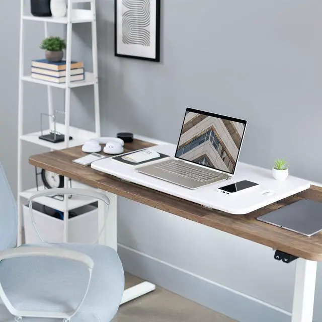 Alt view image 6 of 7 - Ultra-Slim 32 Inch Single Top Height Adjustable Standing Desk Riser, Compact Sit Stand Desktop Converter for Monitor or Laptop, White, DESK-V032JW
