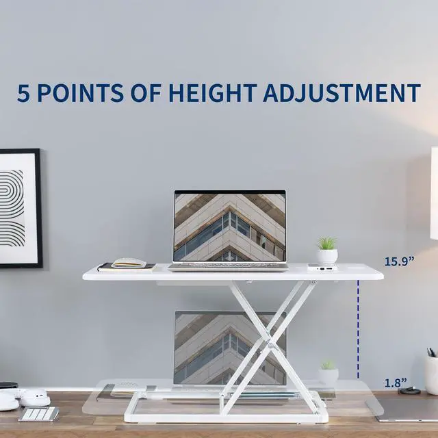 Alt view image 5 of 7 - Ultra-Slim 32 Inch Single Top Height Adjustable Standing Desk Riser, Compact Sit Stand Desktop Converter for Monitor or Laptop, White, DESK-V032JW