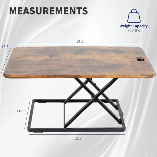 Alt view image 3 of 7 - Ultra-Slim 32 Inch Single Top Height Adjustable Standing Desk Riser, Compact Sit Stand Desktop Converter for Monitor or Laptop, Vintage Brown, DESK-V032JN